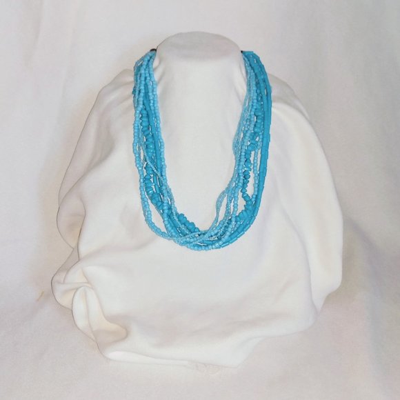 Multi-Strand Mixed Blue Beads/Faux Stones Choker-Chick/BOHO - Picture 3 of 6